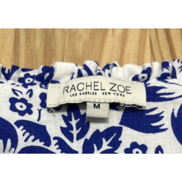 Rachel Zoe Women 3/4 Sleeve Button Linen Rayon Top Size M White Blue Floral - Picture 6 of 7